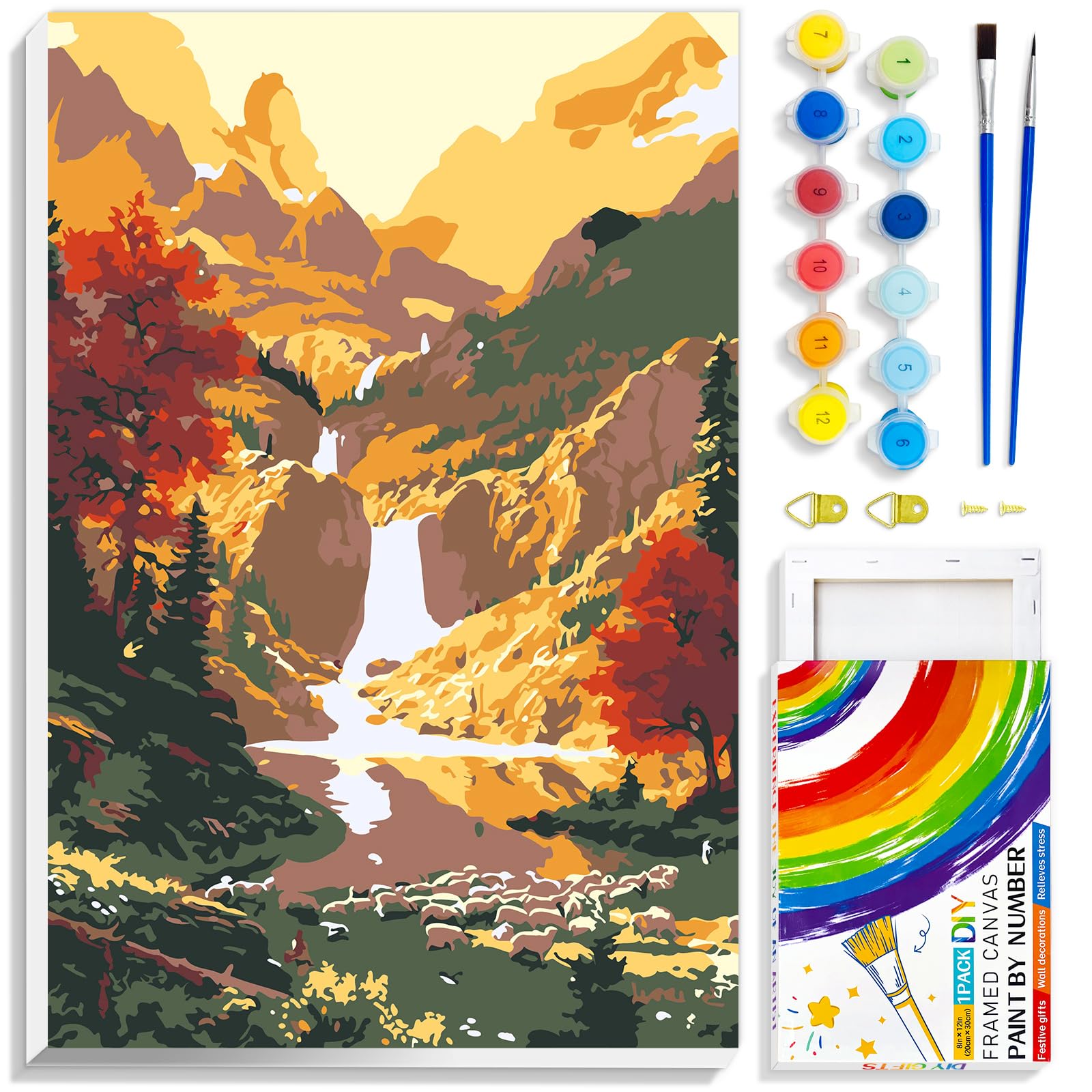 Paint by Numbers Kit for Adults with Frame,Mountain Waterfall Paint by Numbers,Nature Landscape Paintwork Oil Painting Colorful Box Suitable for Home