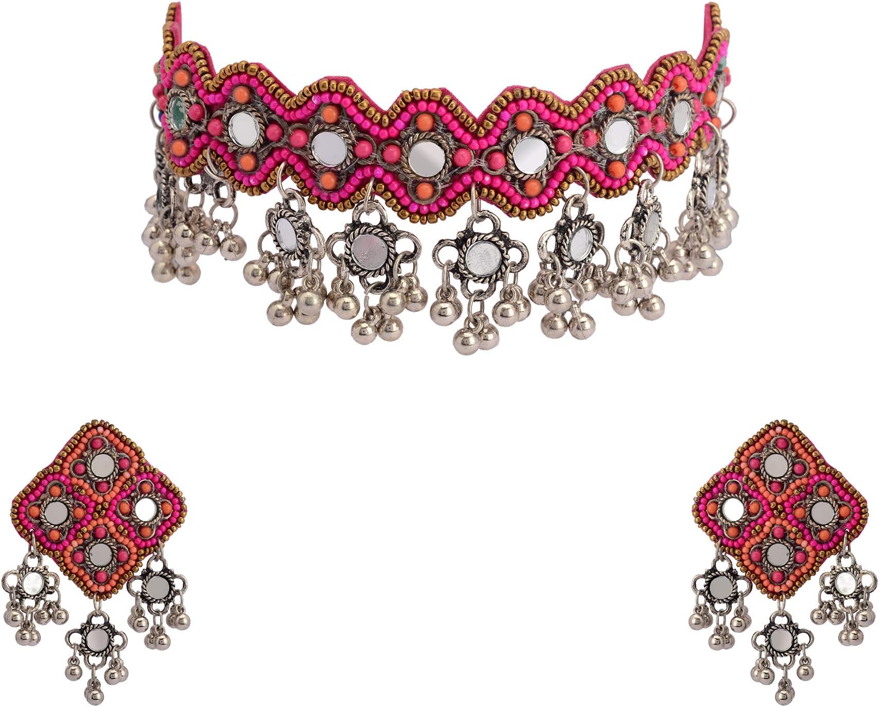 ZephyrrAlloy Silver Plated Choker Necklace Set With Earrings for Women