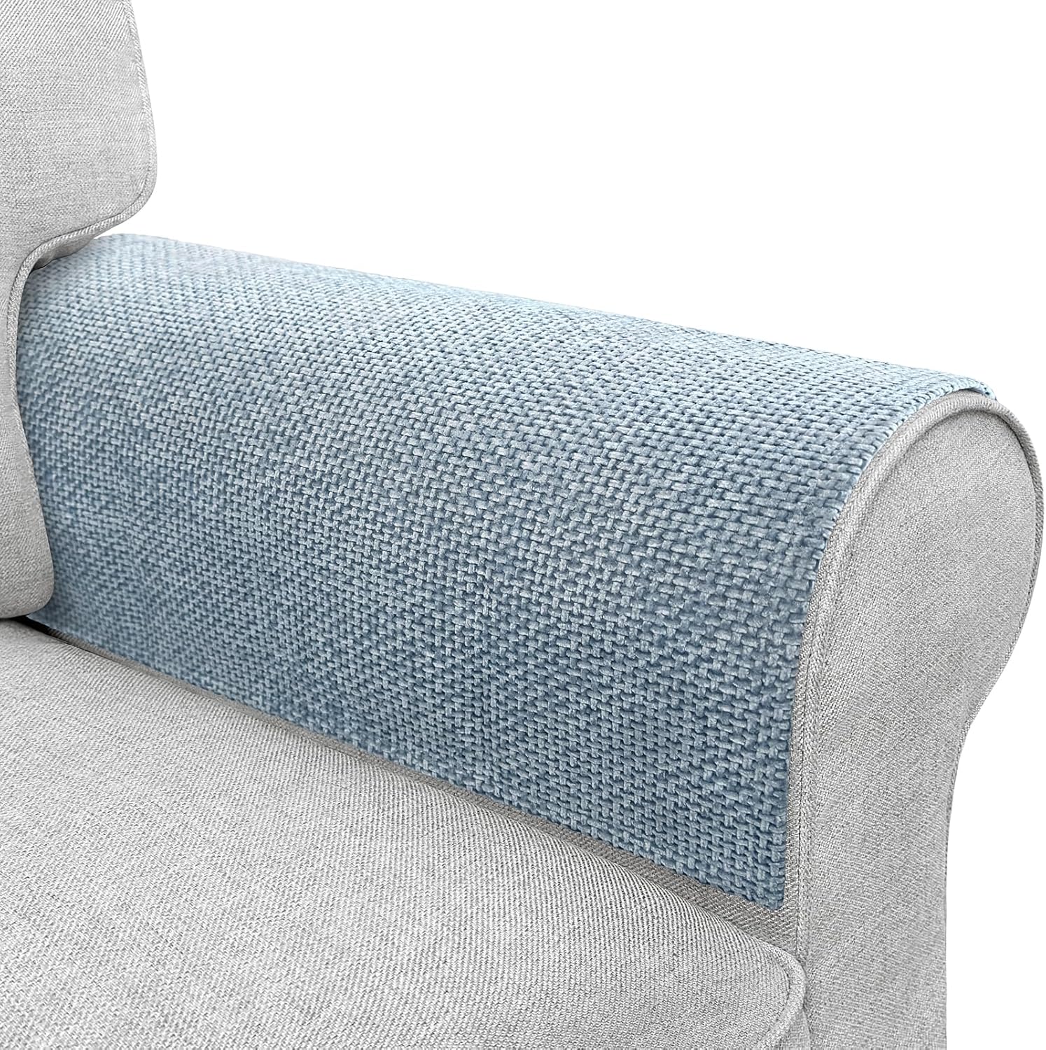 Couch Arm Covers, Sofa Arm Covers, Waterproof Armrest Cover for Sofa, Armchair, Loveseat, Non-Slip Recliner Arm Cover, Headrest Cover, Arm Chair Covers Set of 2 (Light Blue, 26"×26")