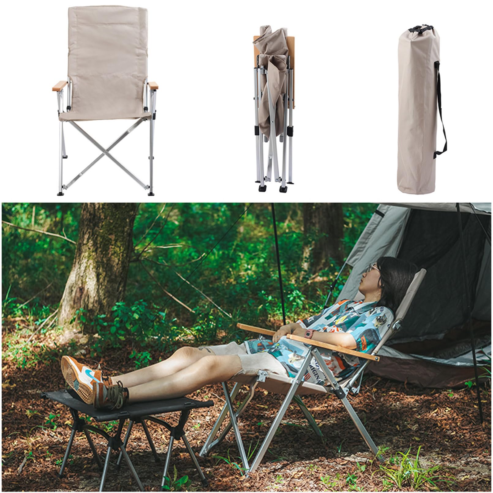 Sedia da campeggio leggera e oversize, sedia da regista portatile in alluminio con schienale alto, braccioli in legno, ideale per esterni, prato, picnic e pesca, confezione da 2