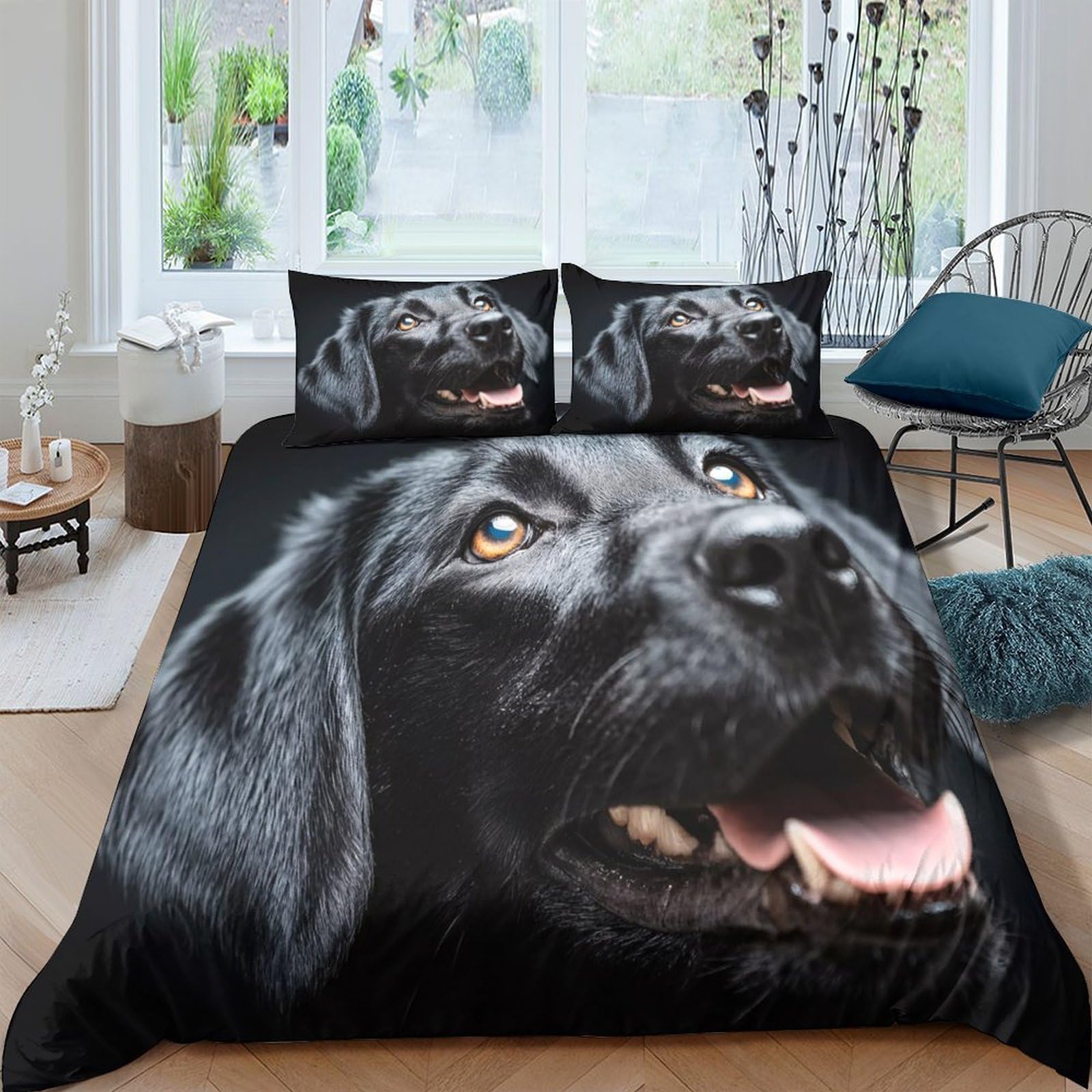 Ctjqhvkz Style-6 3D Printed Black Labrador Fitted Sheet Microfiber Soft Bed Cover Dog Portrait Mattress Decor Bedroom Single（135X200cm）