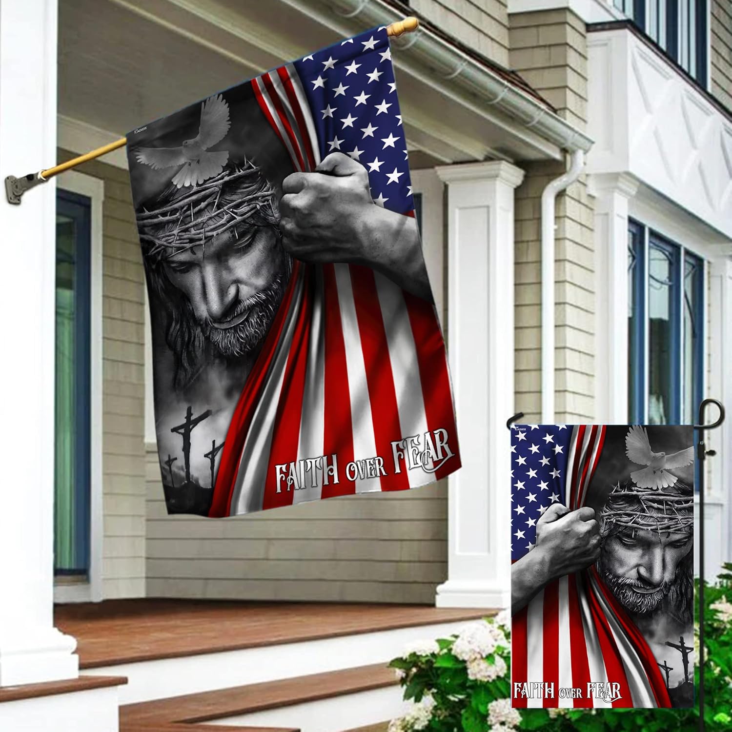 FLAGWIX Christian Patriot American Flags, Faith Over Fear God Flag - 4th of July, Independence Day Decorations for Home, Garden Flag 12x18 - Double Sided, Heavy Duty Canvas Indoor Outdoor Flag - Image 8