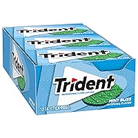 Vista 177 de 12 paquetes de 14 unidades cada uno; es decir, en total son 168 unidades de goma de mascar Trident Minty Sweet Twist sin azúcar sabor menta dulce.