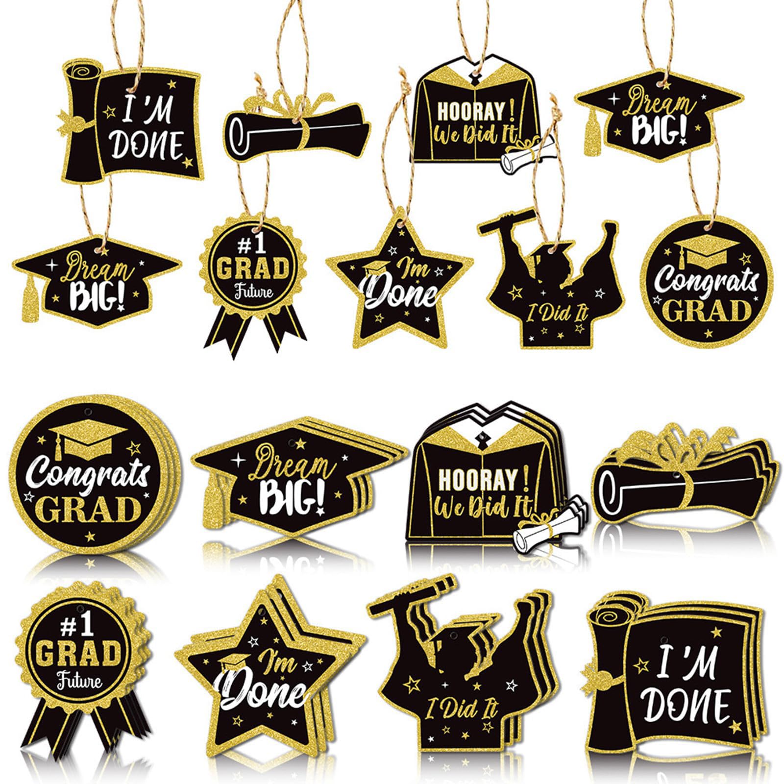 Yunvisty Black/Gold 24Pcs Graduation Decorations Class Of 2026 Graduation Party Hanging Ornaments For Tree Shelf Home Classroom Decor Party Favors Supplies Great For Taking Photos And As A Partys Backdrop
