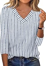 XIEERDUO 3/4 Length Sleeve Womens Tops V Neck Fall Clothes Basic Blouses Dressy Casual 2025 Early Fall Fashion Must Haves