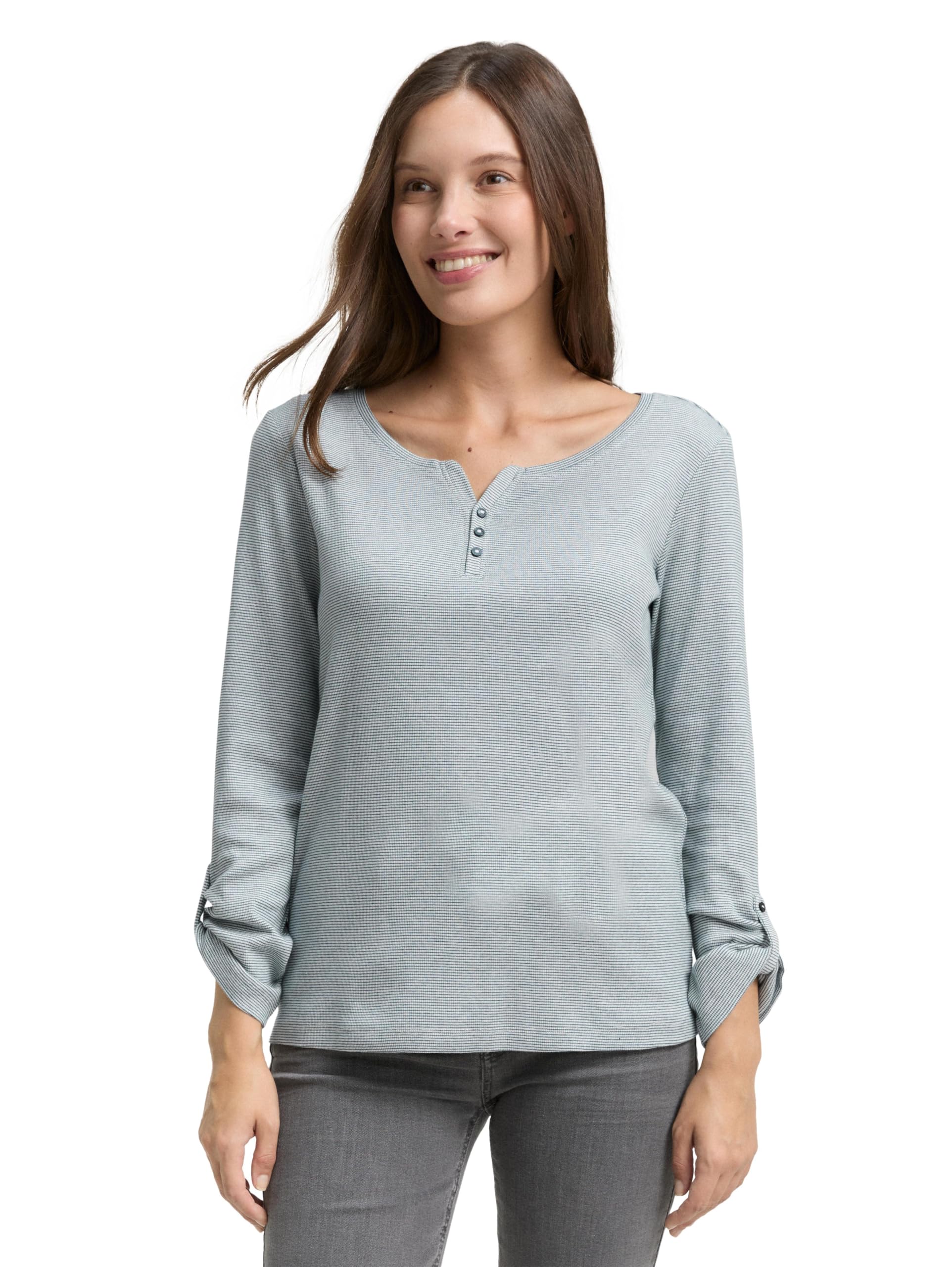 TOM TAILOR Women's T-Shirt, 39470 - Green Offwhite Small Stripe, XL