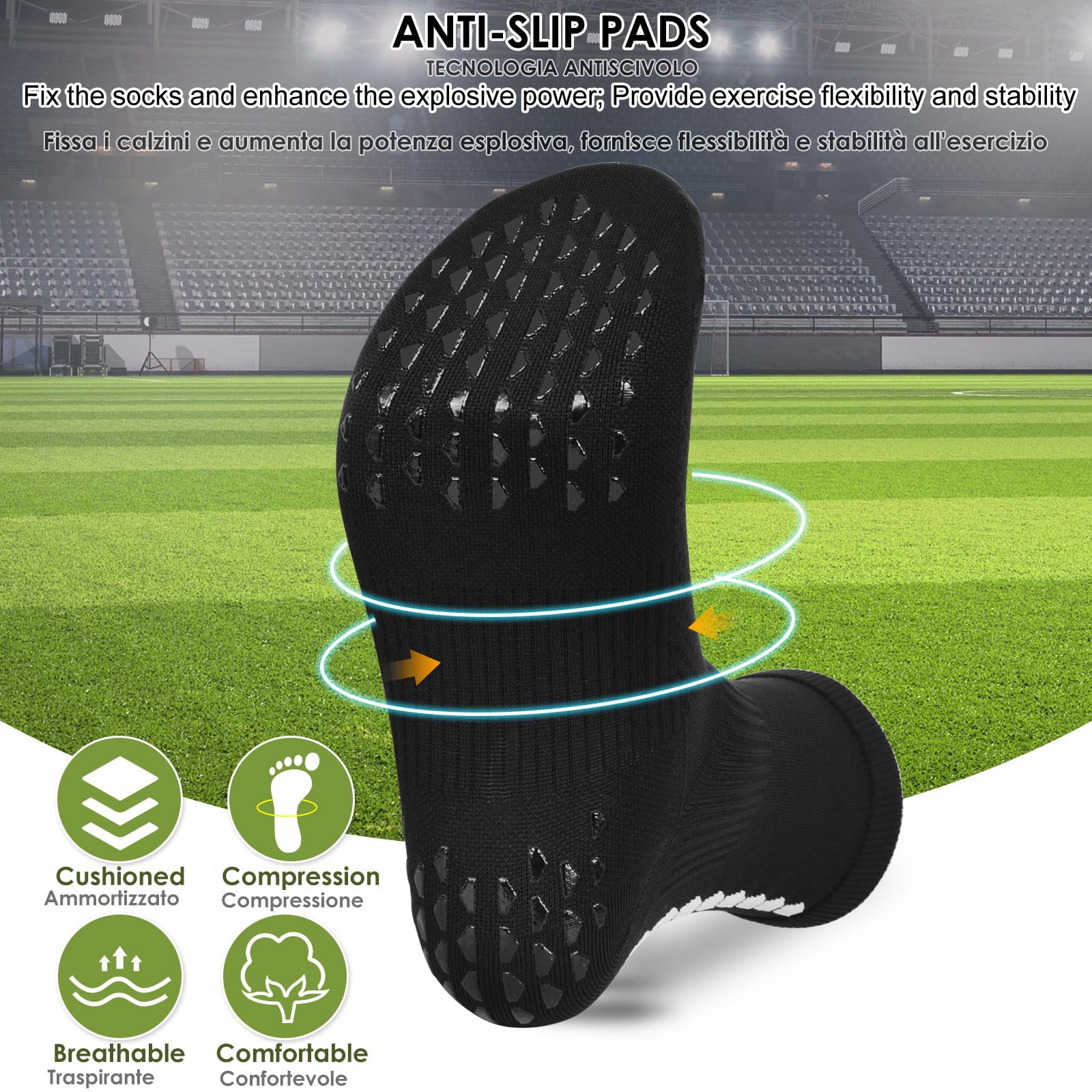 PERMANENTLY001 Calzini Antiscivolo Calcio Uomo e Donna, Calze Ciclismo Traspiranti e Compression, Sottile Grip Allenamento Sportivo Yoga Pilates Basket Corsa…