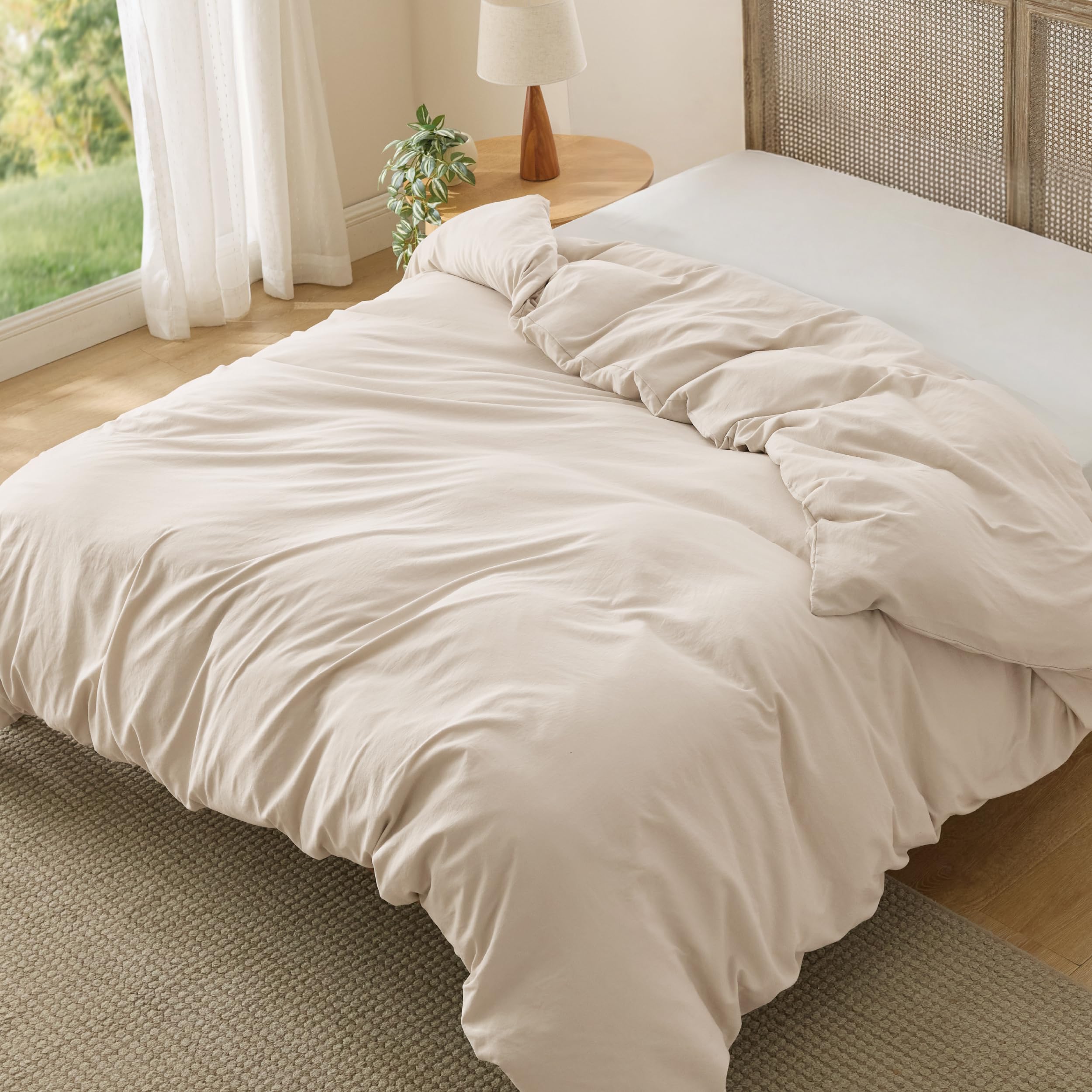 Bedsure Prewashed Duvet Cover Only, Beige, Queen