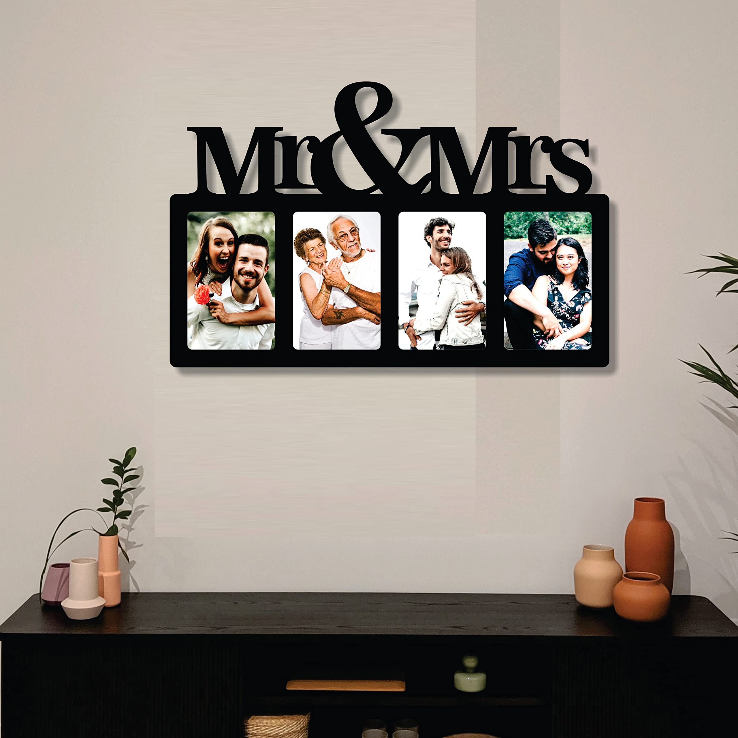 Creative Arts n Frames One Piece Joint less Wooden Multi Picture Collage Photo Frame Home Decor Items Wall Decoration for living room Gift (Mr and Mrs 12x18 inch Picture Frame Collage)