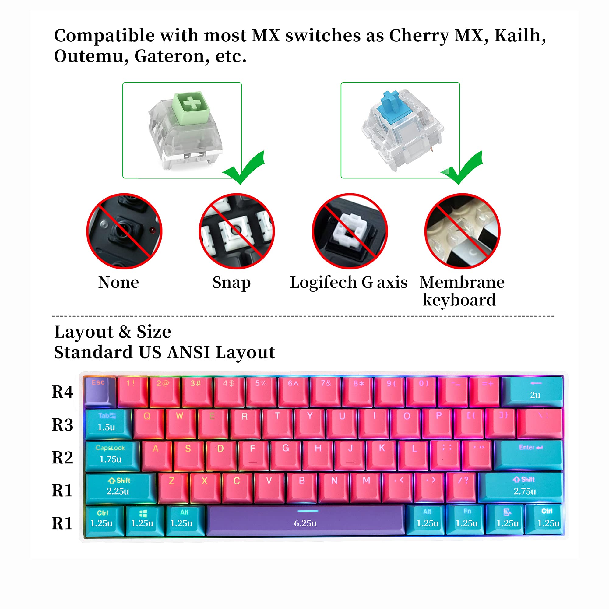 Gtsp 61 Keycaps 60 Percent Ducky One 2 Mini Keycaps Pbt Oem Cute Keycap Set With Key Puller For Cherry Mx Switches Gk61 Rk61 Anne Pro 2 Joker Mechanical Gaming Keyboard Key Caps Only Ahri