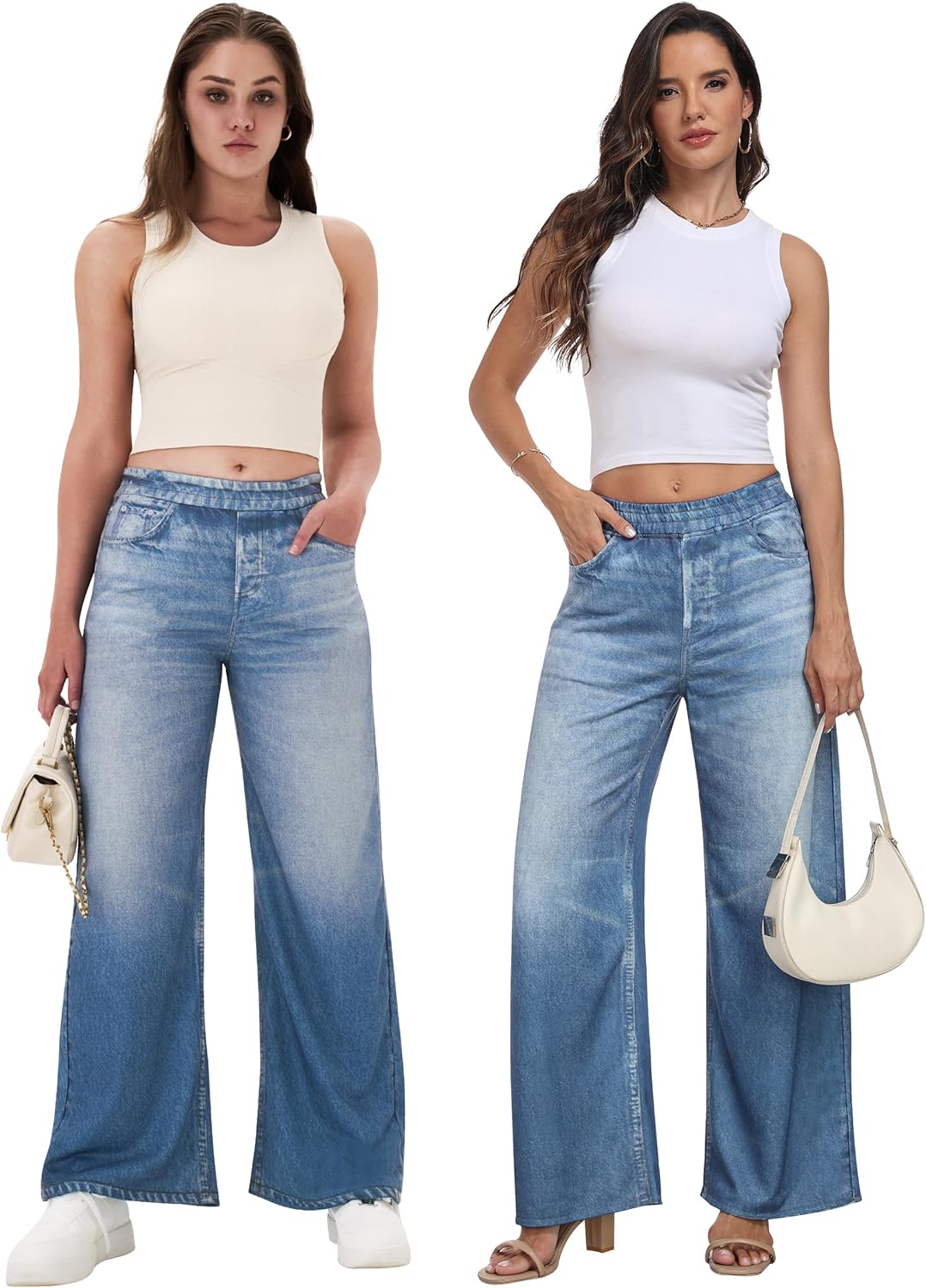 Wide Leg Jeans for Women Trendy Terry Look Like Denim High Wisted Stretchy Loose Baggy Denim Pants with Pockets - Image 4