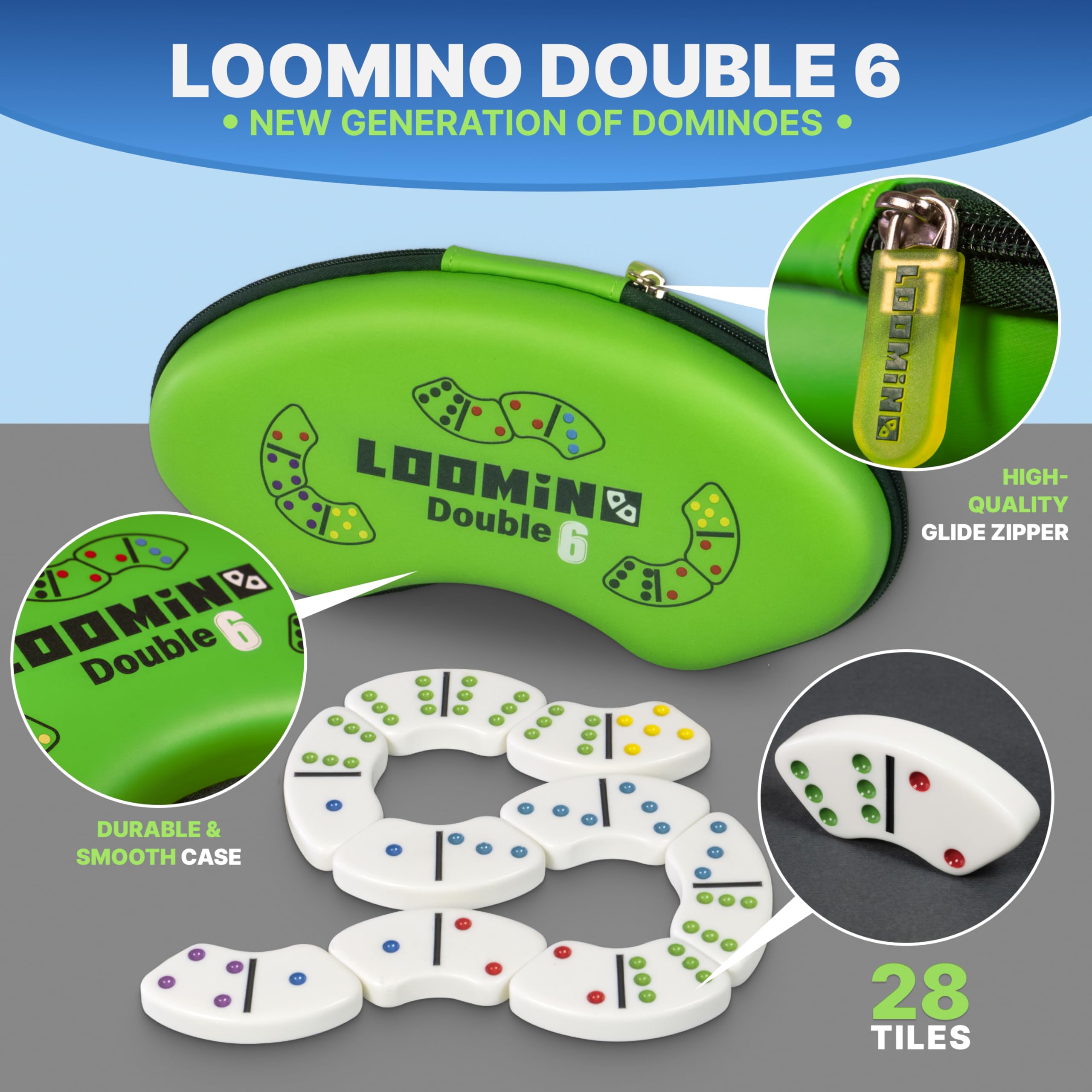 Queensell Dominoes Set for Kids and Adults - New Generation of Dominoes Game - Family Board Game for Kids and Adults - Loomino - Image 2