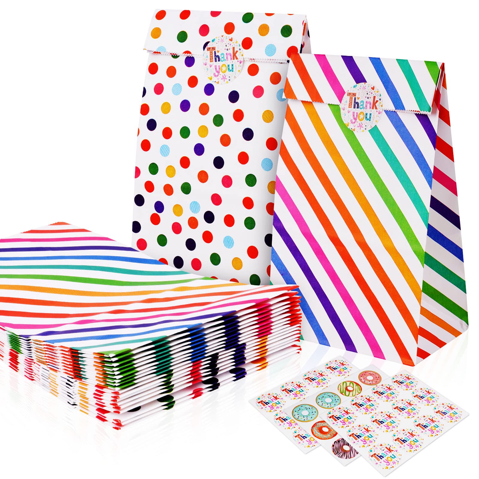 Flintronic 18 Stück Papiertüten, Geschenktüten Kindergeburtstage mit Aufkleber, 24 cm * 13 cm * 8 cm Candy Tüten zum Mitgebsel Kindergeburtstag Mädchen, Giveaways, Hochzeit