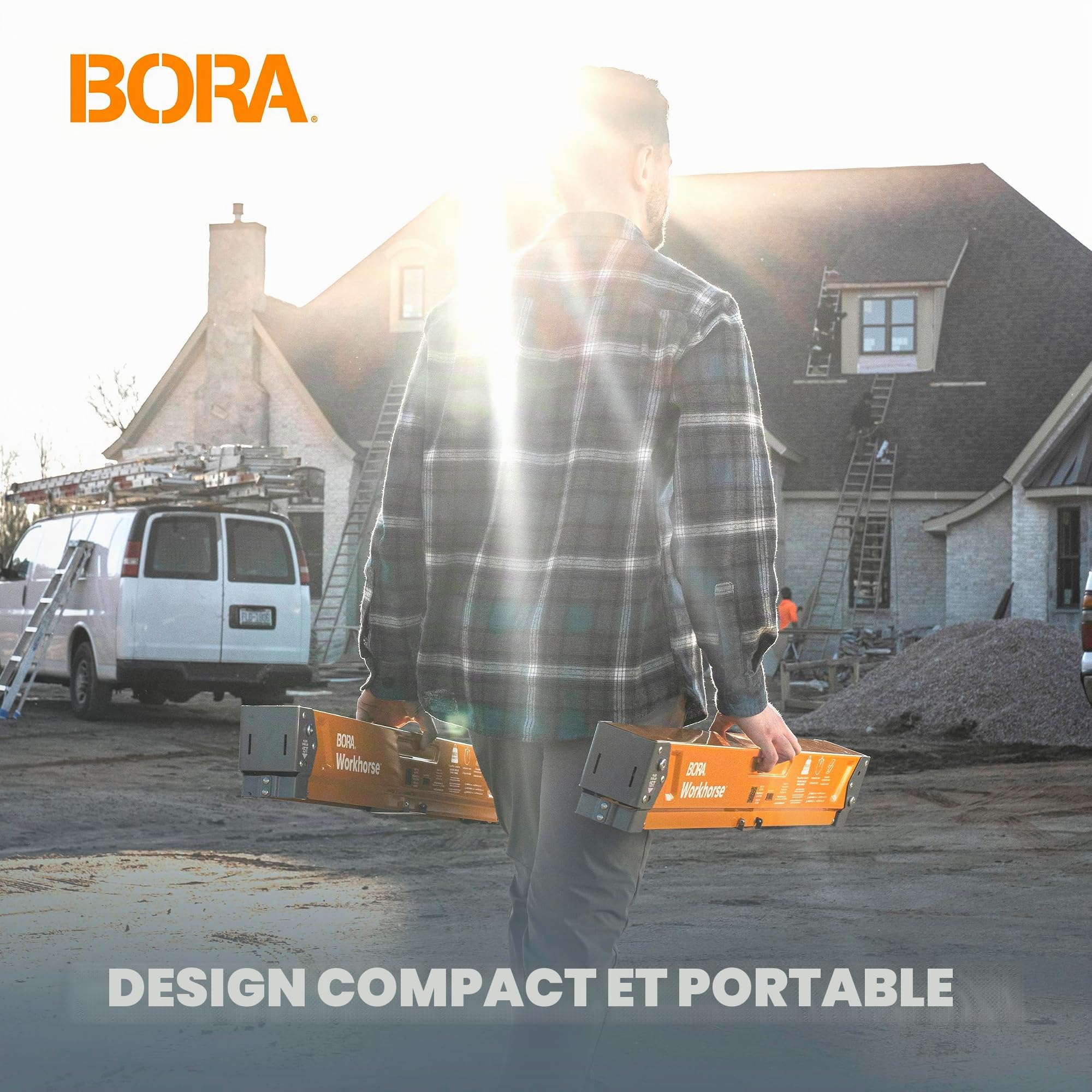 Bora Workhorse PM-3350 Chevalet de sciage avec pieds pliants, dessus en métal pour 2 x 4, chevalet de sciage professionnel robuste pour travail du bois, charpentiers, entrepreneurs