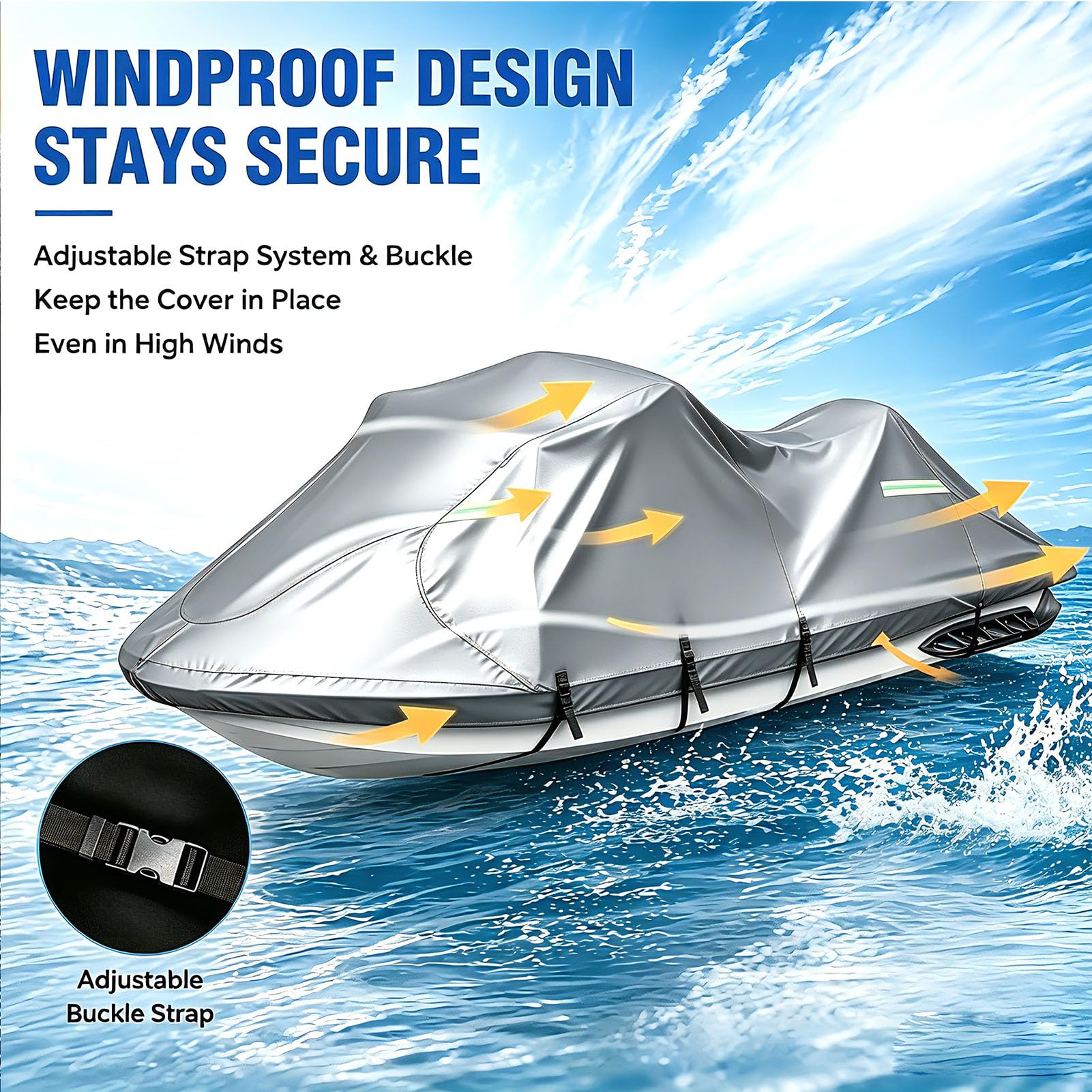 Copertura per Jet Ski per Bombardier Sea-Doo GTS 1994 | Telo Copri Barca a Motore 300D Rimorchiabile Protezione UV Antimuffa con Sfiati e Cinghie Regolabili Antivento e Resistente