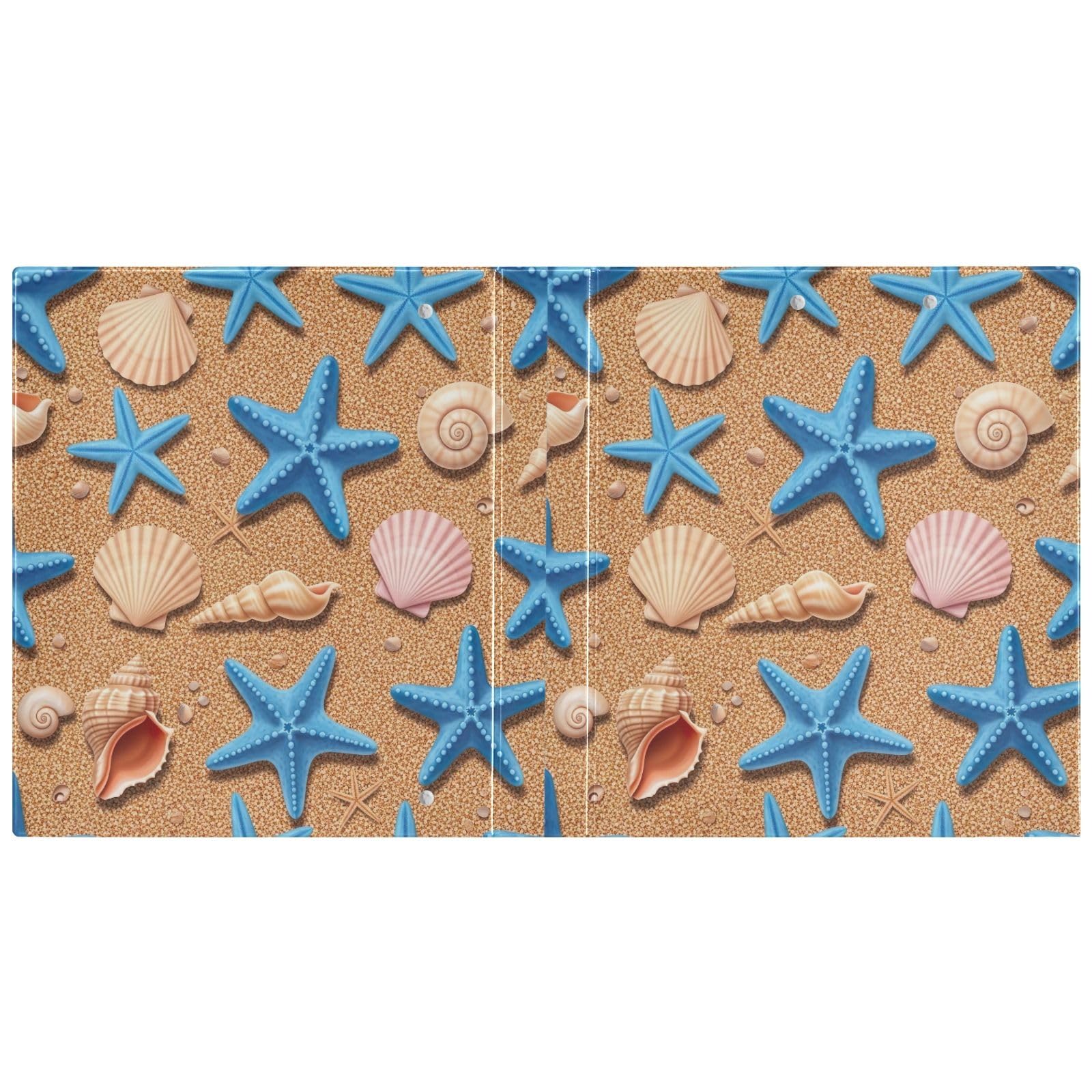 Confezione da 2 raccoglitori ad anelli a D con 3 tasche grandi, motivo stella marina blu, per scuola, università, ufficio