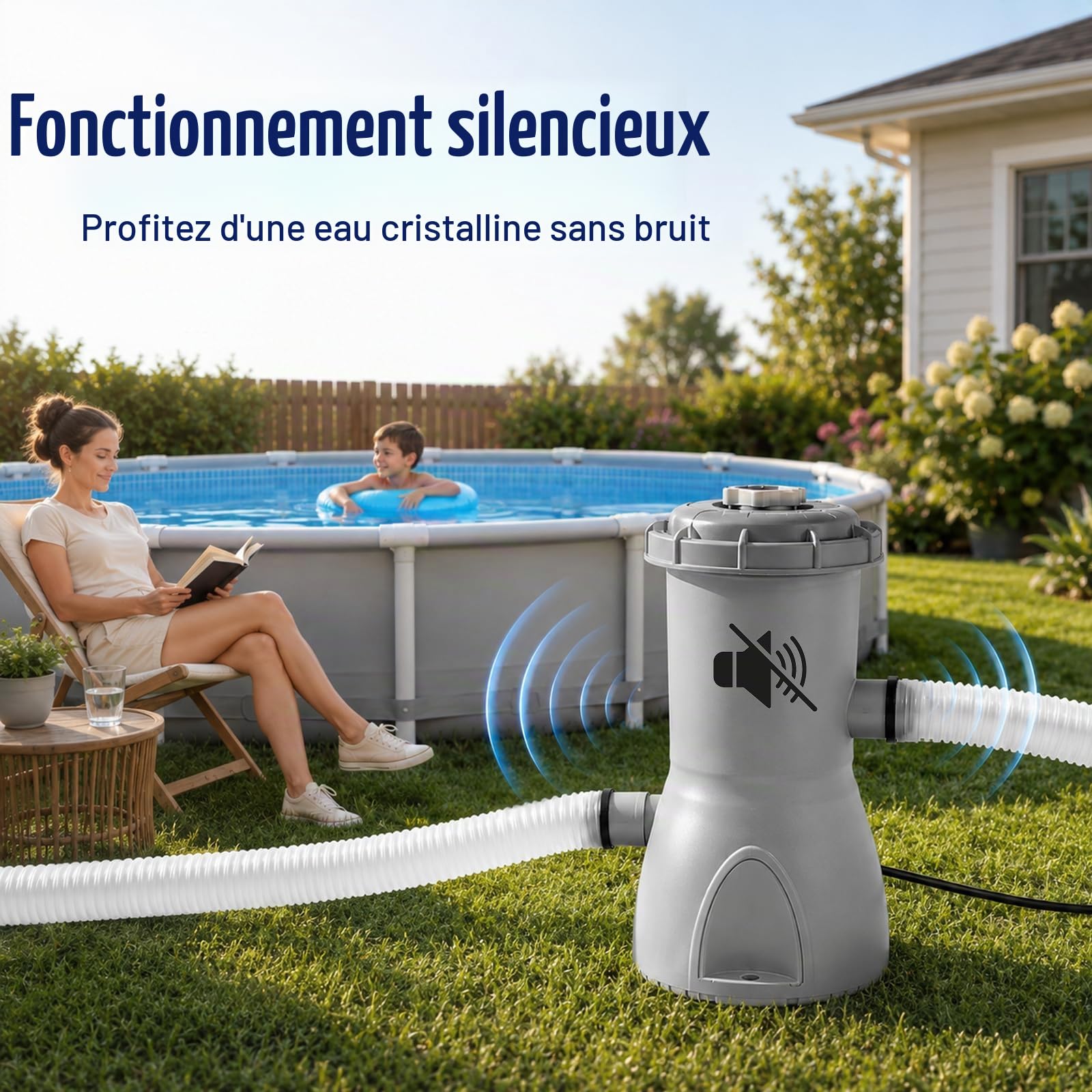 Denash Pompe Filtration Piscine Hors Sol 1000 GPH avec Filtre à Cartouche