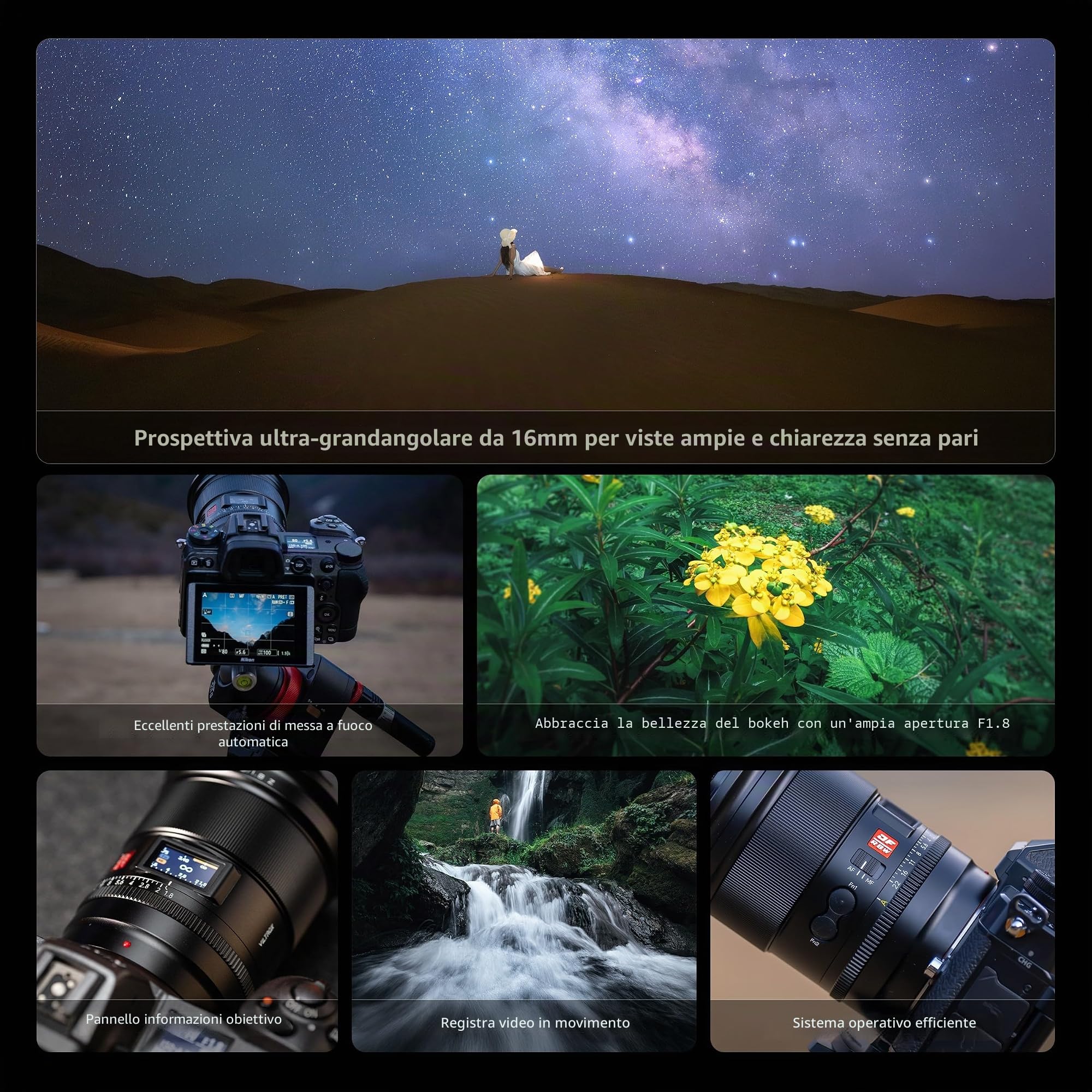 Viltrox AF 16 mm F1.8 Z, grandangolo, autofocus, obiettivo fotocamera digitale full frame DF, con schermo LCD pulsante personalizzabile interruttore AF/MF per fotocamera Nikon Z Mount Zfc Z50