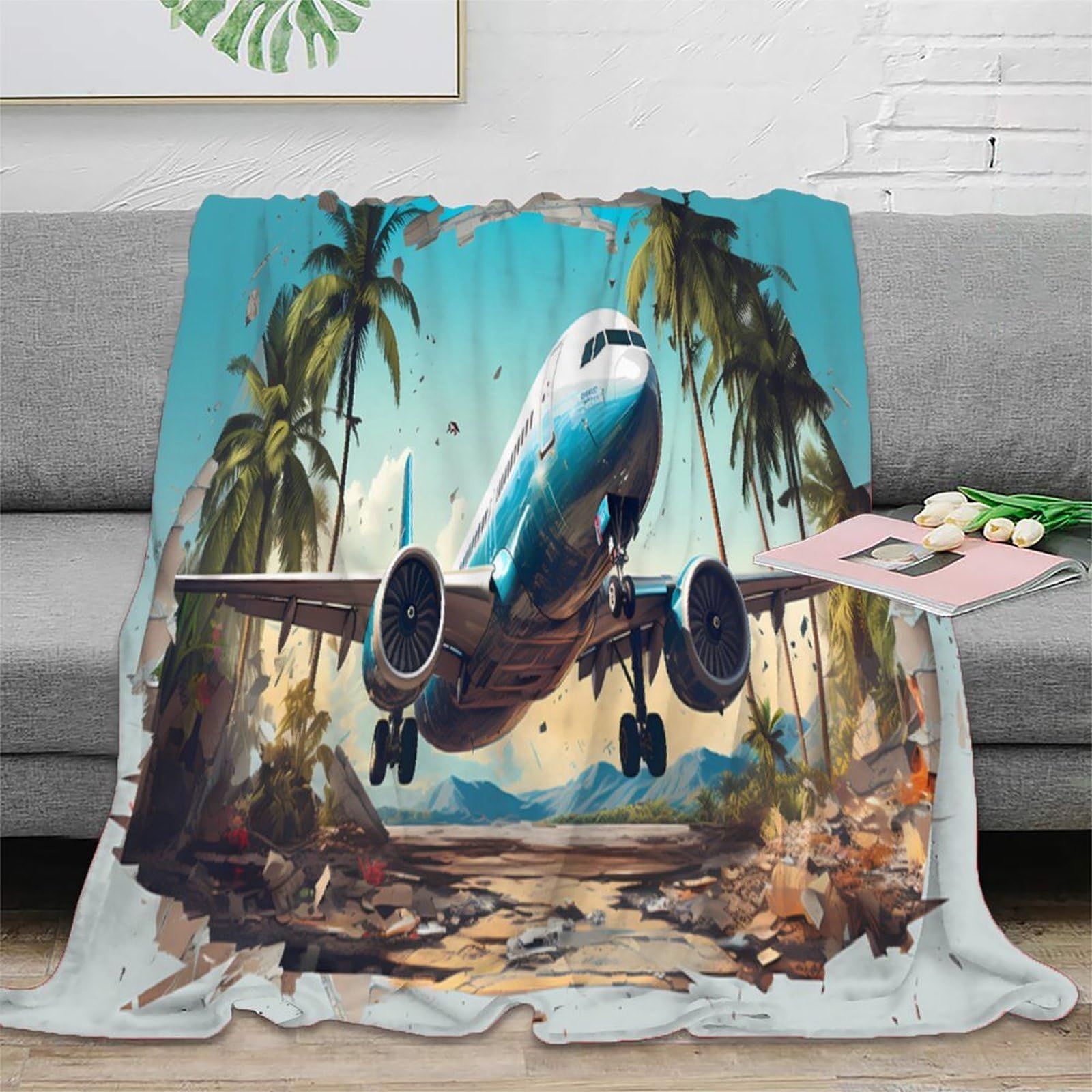 Couverture imprimée avion cadeau idéal en microfibre douce pour grands-parents