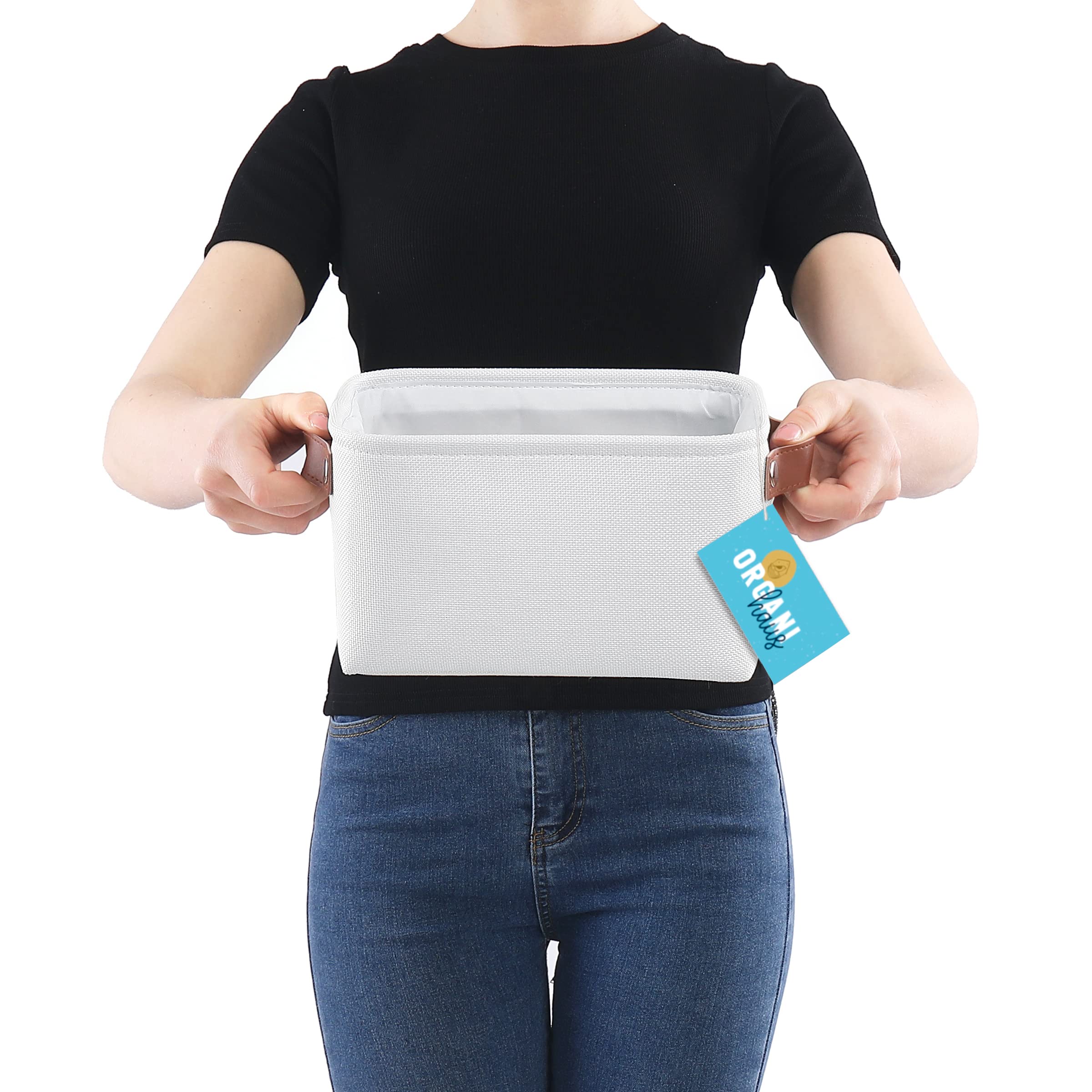 OrganiHaus Small Fabric Storage Baskets for Shelves 6 Pack | 9x7in Closet Storage Bins for Shelves | Cloth Baskets for Organizing | Linen Closet Organizers | Fabric Basket - White Basket