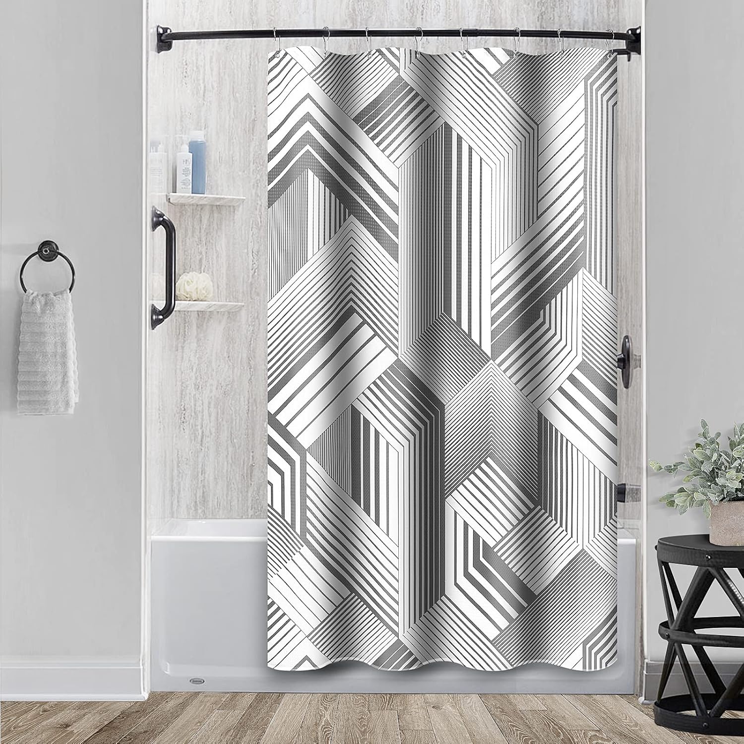 Naturoom Modern Gray Shower Curtain, Grey and White Shower