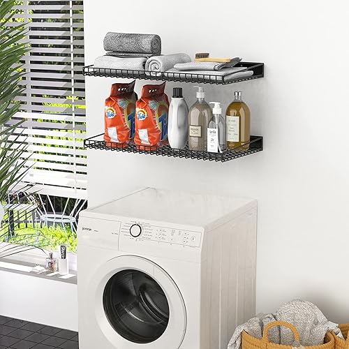 Miniatura 4 de WALMANN Paquete de 2 estantes de pared de garaje, estantes de almacenamiento de pared de 23.5 x 12 pulgadas para garaje, armario, lavandería,