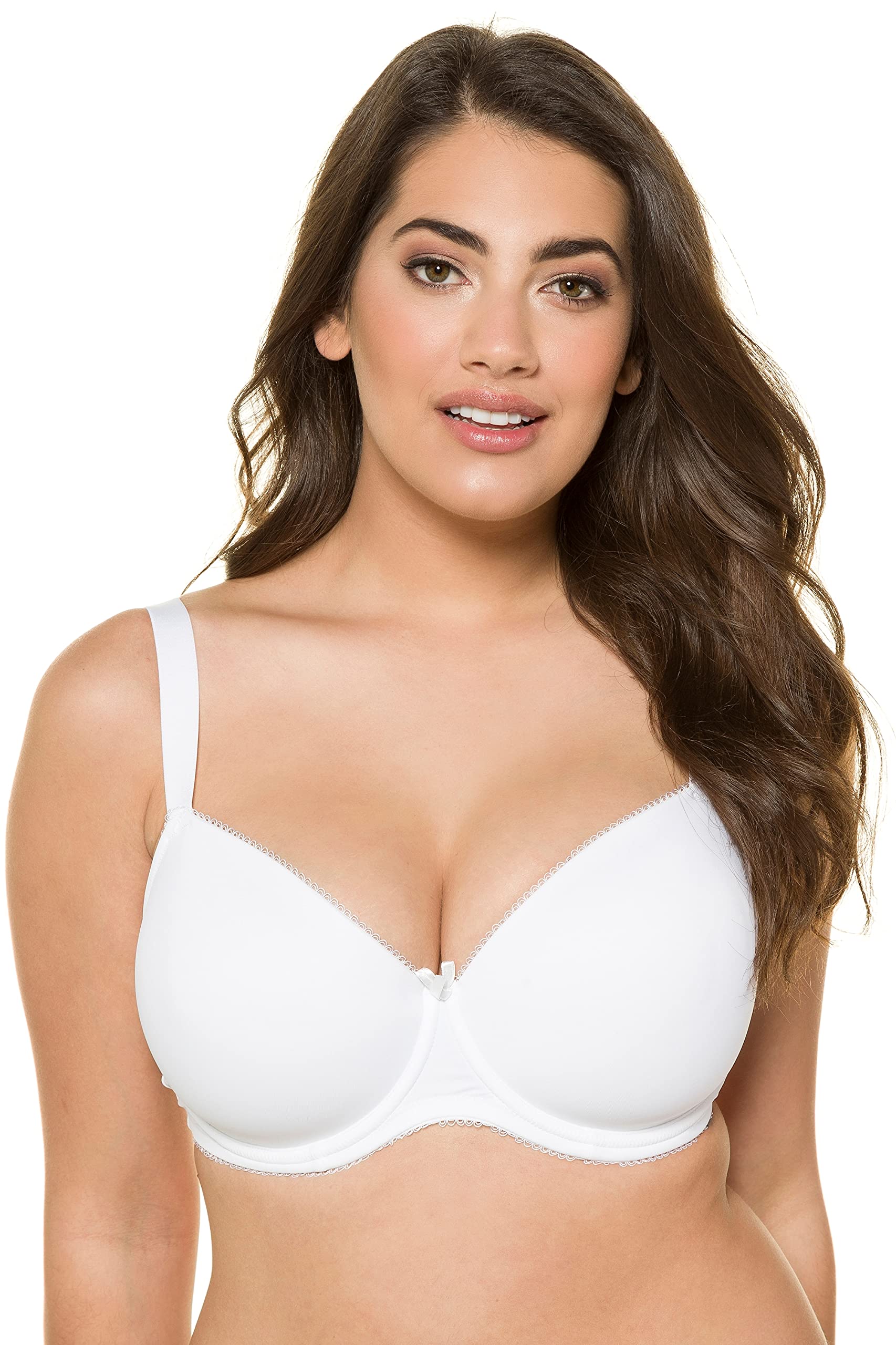 Ulla Popken Womenswear Plus Size Curvy Oversize Picot Trim Basic Soft Cup Bra White 105D 697146 20-105D