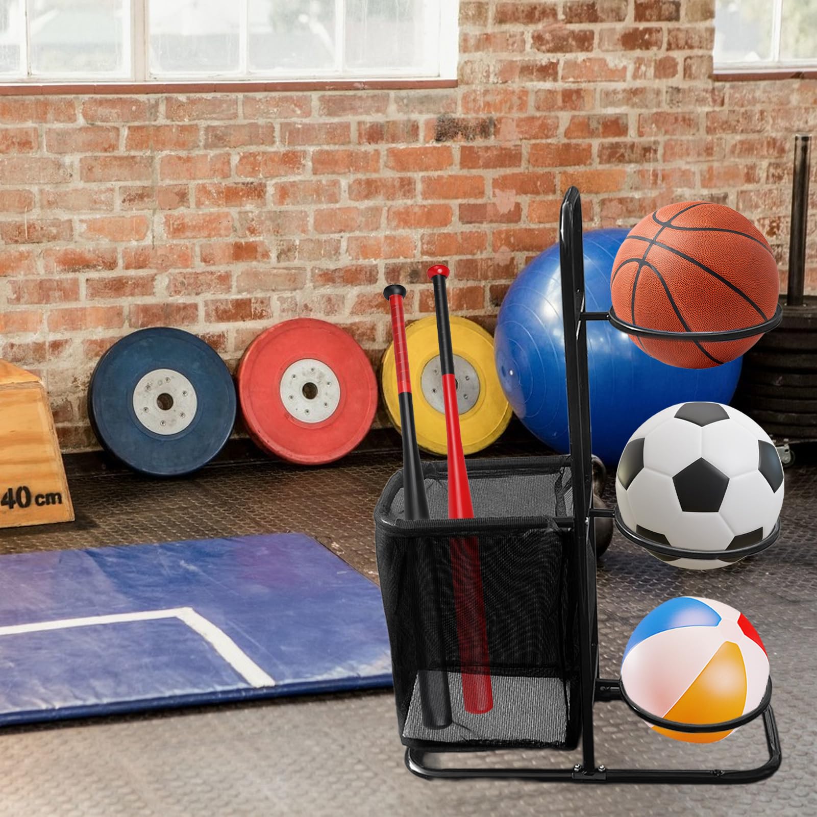 Organizzatore per attrezzature sportive da garage, portaoggetti per garage, cestino per porta palloni, di organizer sportivo con capacità, organizer flessibile in metallo per