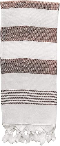 Sweet Water Decor Toallas de mano de algodón turco + bambú  Tamaño grande 19 x 35  Crema con rayas decorativas  Baño, cocina, plato o toalla de bebé