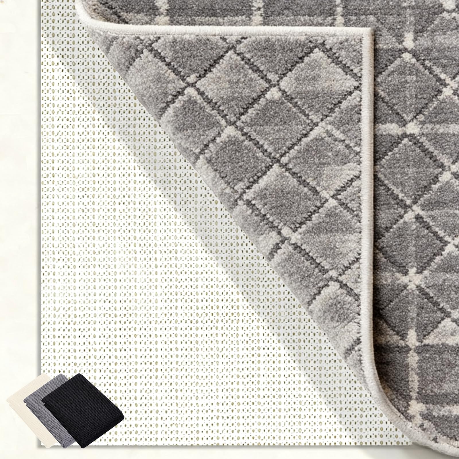 Tapis Antidérapant pour Tapi 155 x 250 cm Réutilisable et sans Odeur, Découpable, Lavable, Taille Personnalisable, Antidérapant Tapis Stopper pour Tous Types de Sols, Blanc