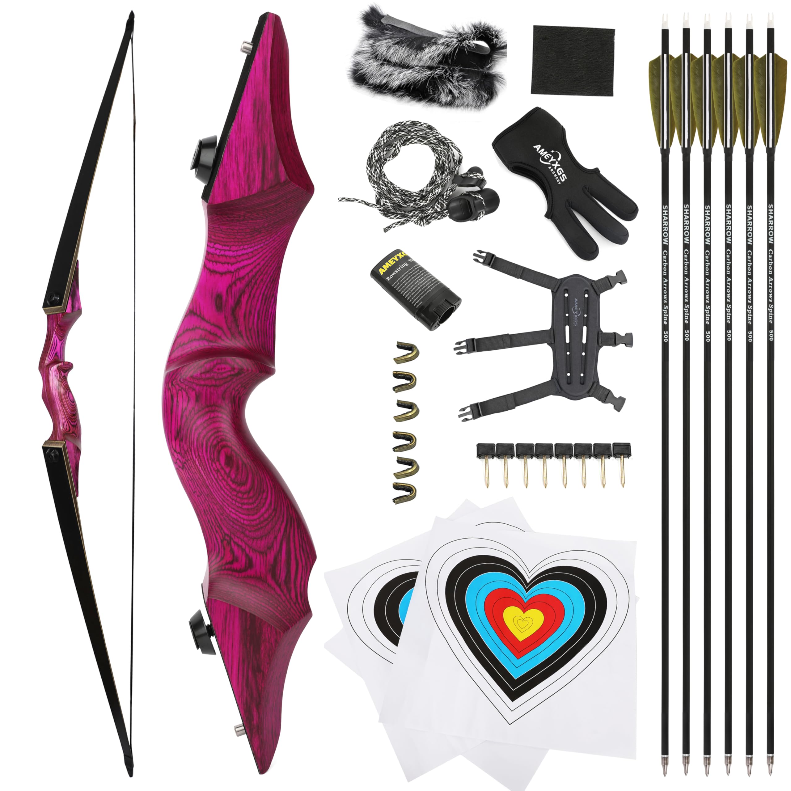 60" Black Hunter Recurve Bow Hunting Takedown Wood Longbow Archery 20-60lbs Left/Right Handed for Archery Hunting Shooting Practice (Left Hand,Purple,35 LBS)