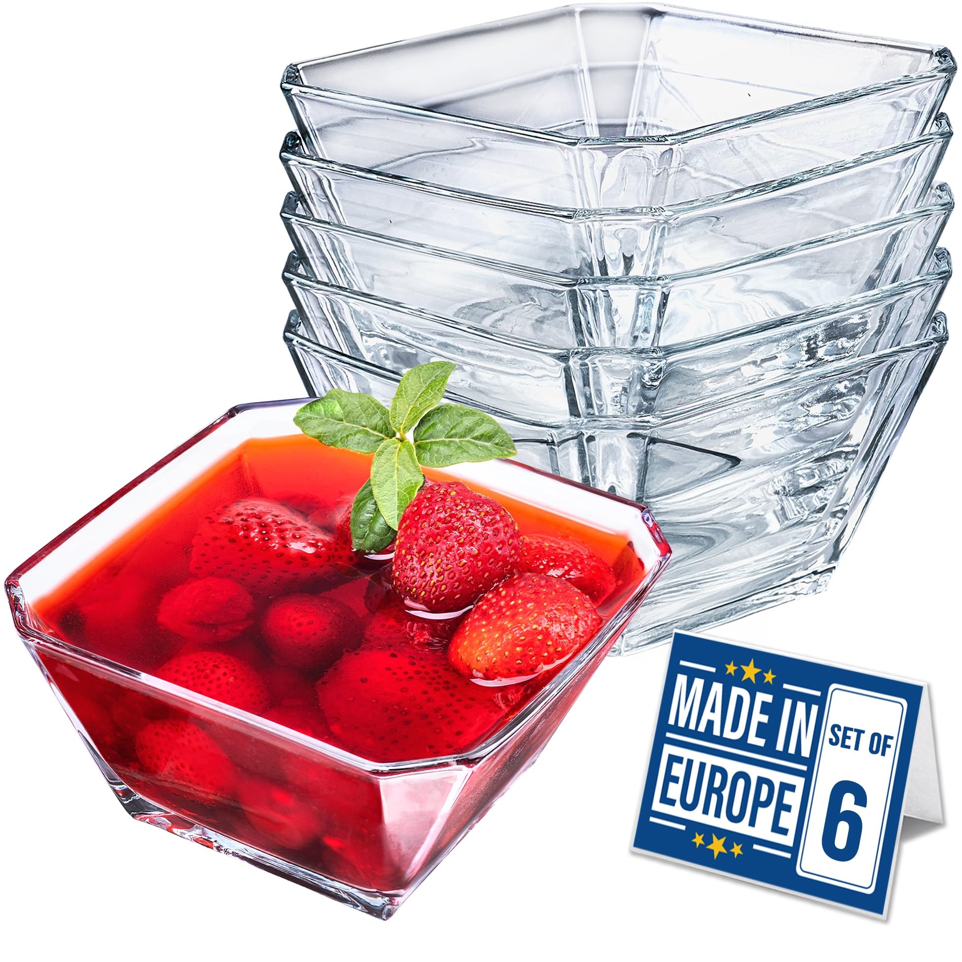 Glass Bowls for Kitchen Prep, Modern Serving Dishes for Dessert, Salad, Fruit, Pudding, Ice Cream, Cereal, Large Capacity 10.25 oz, Stackable Bowls Set of 6