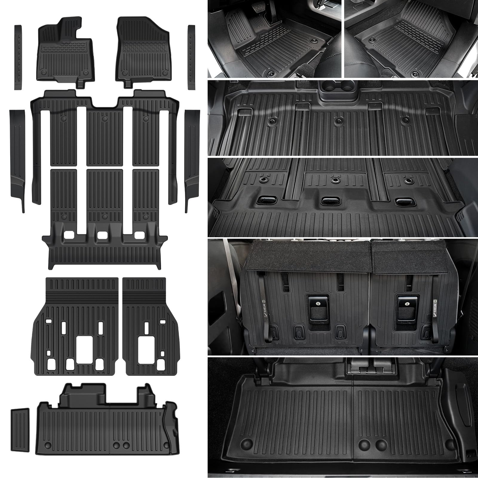 Photo 1 of JOULARISE Floor Mats Set for 2021-2025 2026 Toyota Sienna (Only for 7 Seats), All Weather TPE Backrest Mat Trunk Lower Well Mat Cargo Liner Door Sill Guards Accessories (7 Seats Full Mats Set)