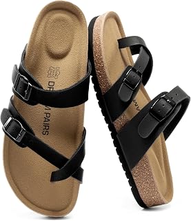 DREAM PAIRS Women's Leather Cork Footbed Summer Sandals