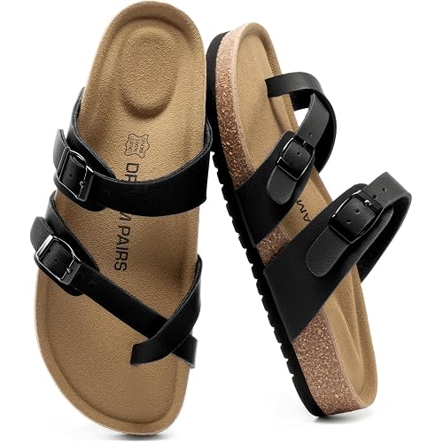 DREAM PAIRS Women's Comfortable Cork Sandals Suede Leather Insole Slides Arch Support Walking Sandals