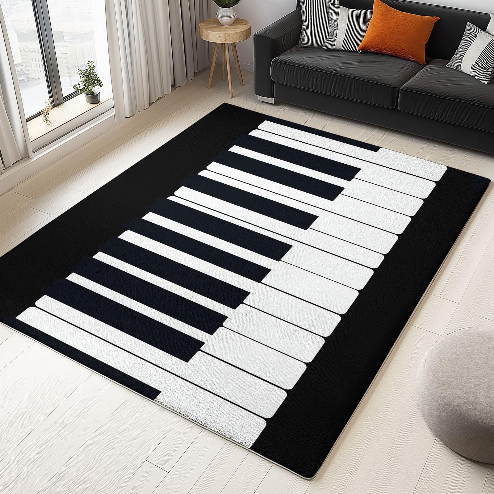 Generisch Teppich Klavier Keyboard Musiksmalerei Kreativität 120 x 180 cm Kurzflor Teppich, Pflegeleicht rutschfest, Läufer für Schlafzimmer Wohnzimmer Kinderzimmer, Schwarzweiß