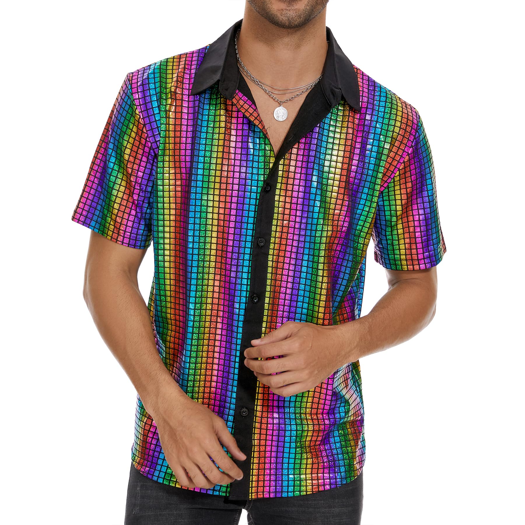Zando Men's Sequin Disco Shirt