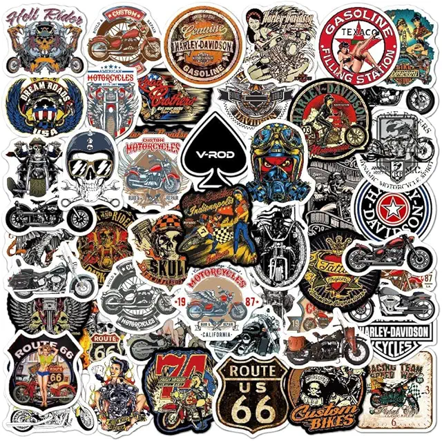 Lot de 50 autocollants Harley Davidson uniques pour bouteille, téléphone, voiture