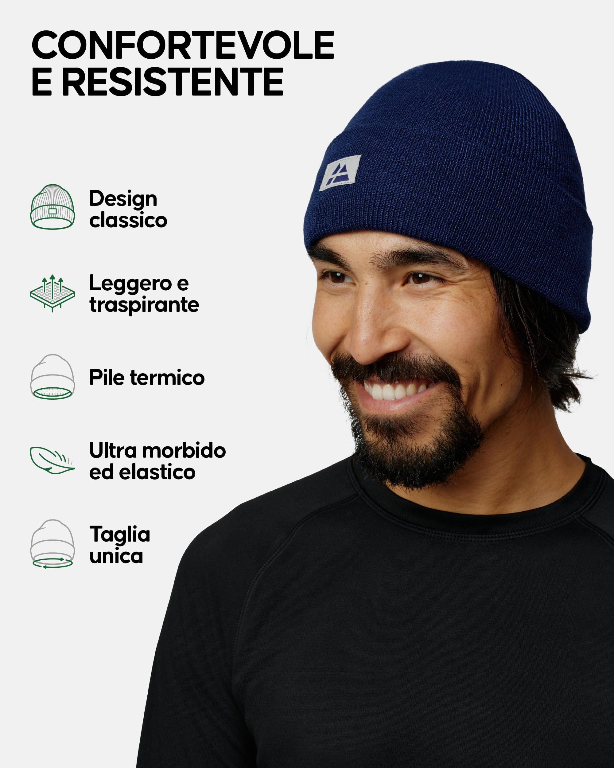 DANISH ENDURANCE Cappello Uomo Lana Merino e Fodera Pile, Berretto in Maglia, Taglia Unica Adulto, Beanie Invernale, per Sci e Sport