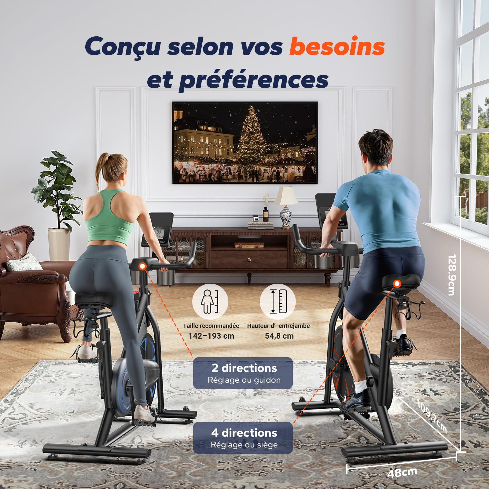 MERACH Vélo d’Appartement avec Résistance Magnétique, Vélo d’Intérieur Silencieux avec Selle à Coussin d’Air Amortissant, Écran LCD, Application Dédiée, Cadre en H Stable, Charge jusqu’à 150KG
