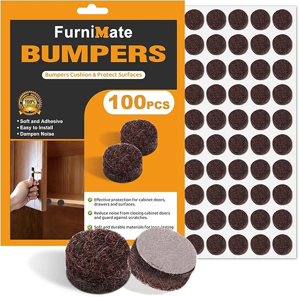 Felt Cabinet Door Bumpers - Small Felt Pads for Cabinet Doors, 3/8" Diameter 100PCS, 5mm Thick Self Adhesive Brown