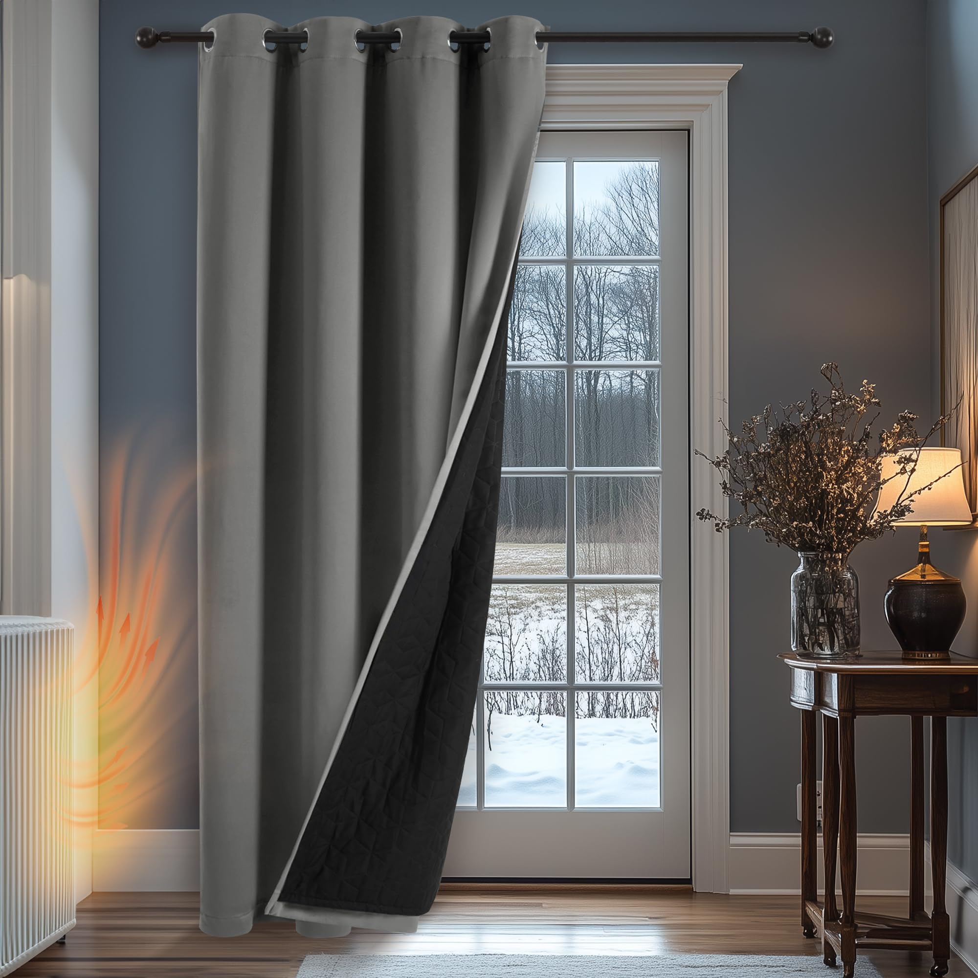 Deconovo Tenda Oscurante Termica Doppio Strato, Antivento, Pesante, Isolante per Freddo e Caldo, Adatta per Finestre e Porte, 200x260 CM, Grigio Chiaro, 1 Pezzo – Certificata OEKO-TEX® STANDARD 100