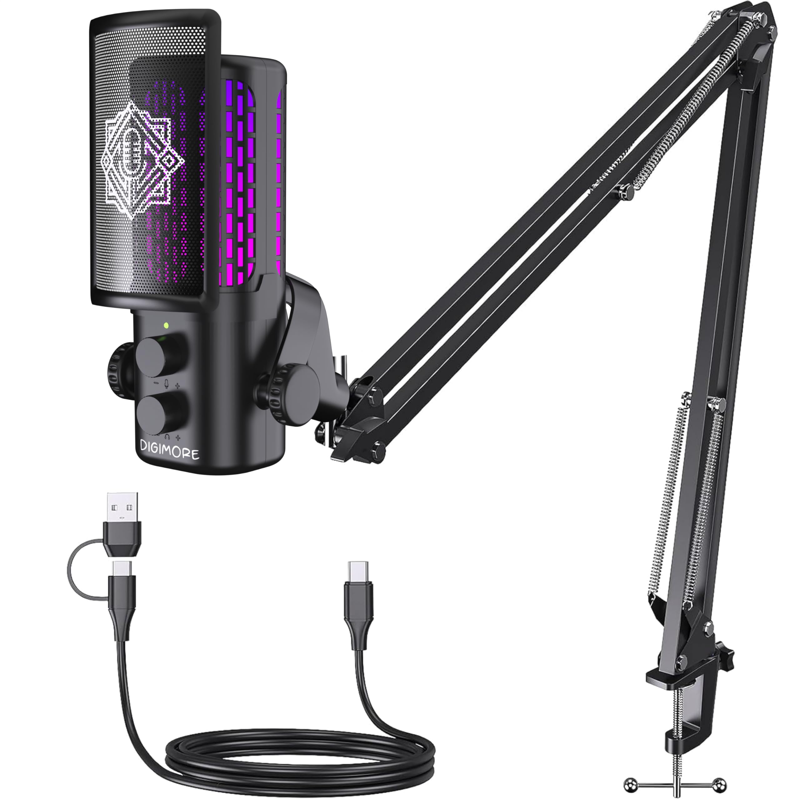 digimore usb microphone system | boom arm mic | 192khz sampling | unidirectional | for streaming, podcast, gaming & recording | pc compatible (d-530)