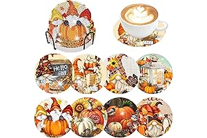 8 Pcs Autumn Coasters, Gonme DIY Glass Rhinestones Coaster Kits for Home Decor