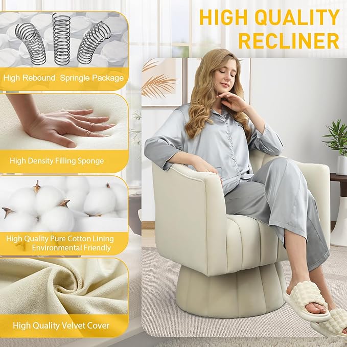 Sillón Giratorio 360° Terciopelo Beige con Apoyabrazos miniatura 4