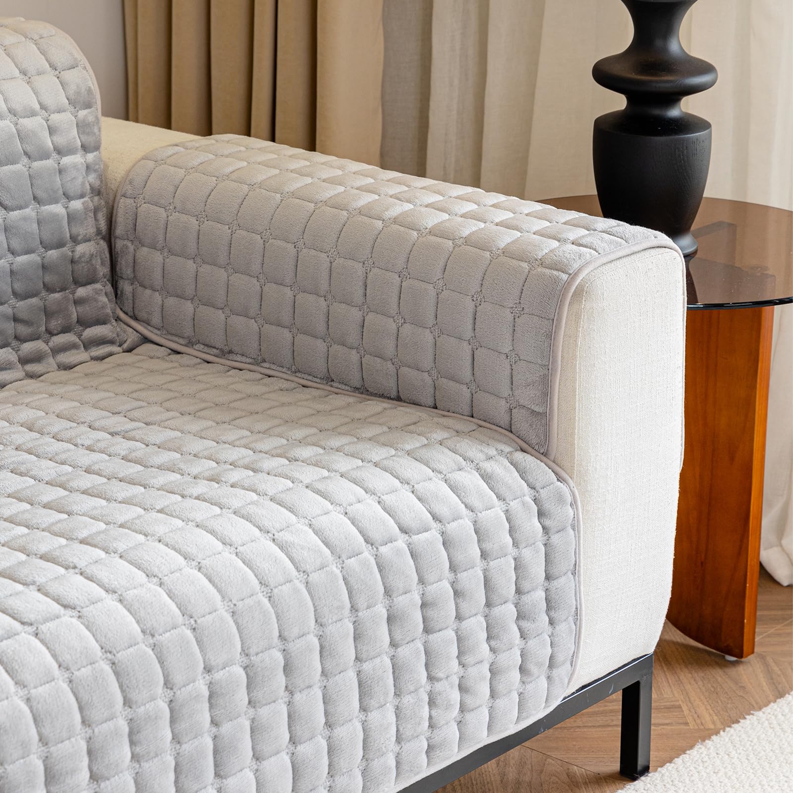 Copripoltrona Relax Reclinabile Universale, Copripoltrona 1 Posto con Tasche e Elastico, Copri Poltrona con Braccioli – Protezione Anti-Macchie e Antigraffio, Lavabile(Grigio,167 * 190cm)