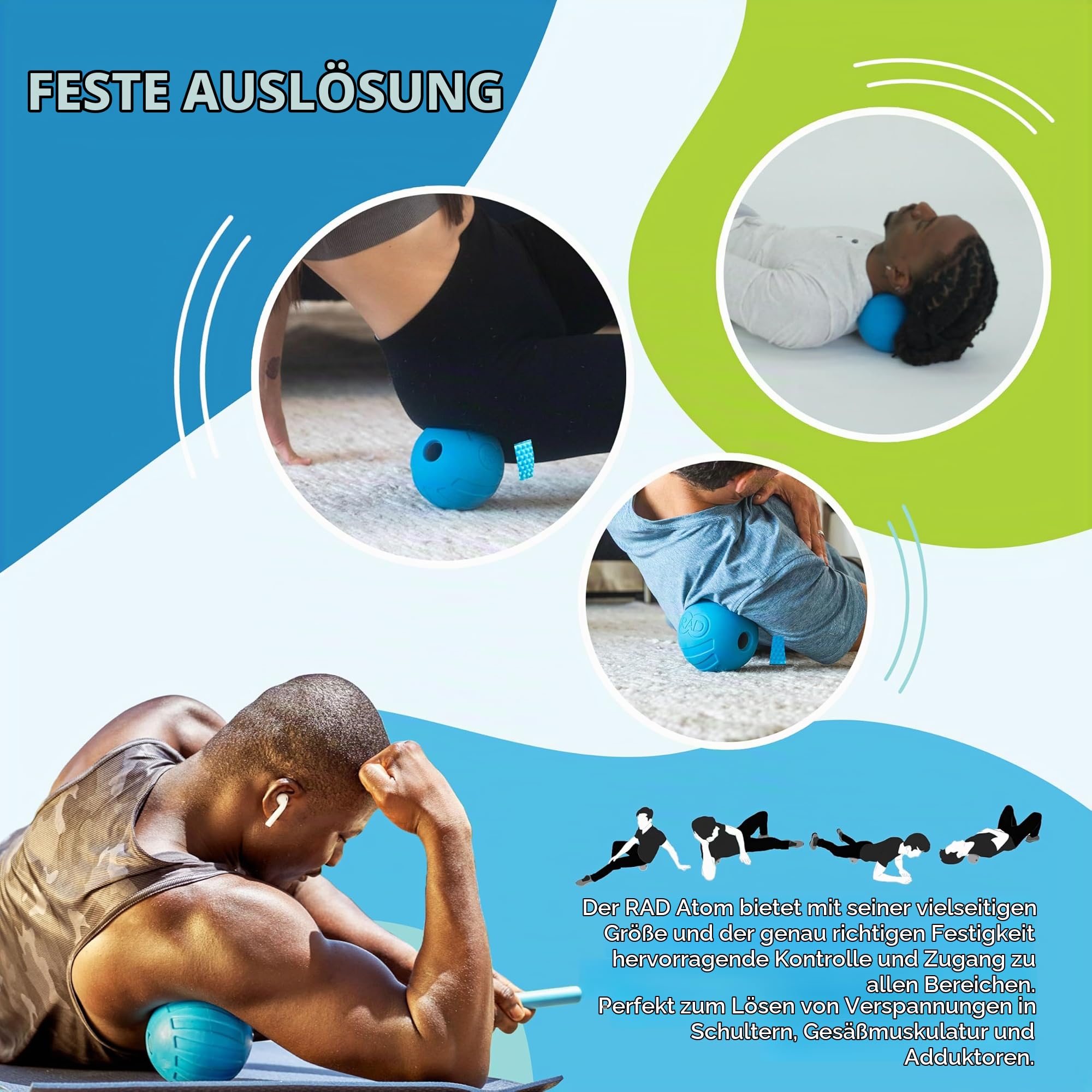 RAD Atom I Hochdichte Faszienball für Pecs, Schultern, Gesäß, Hamstrings, Quads und Traps Selbstmassage, Beweglichkeit und Erholung