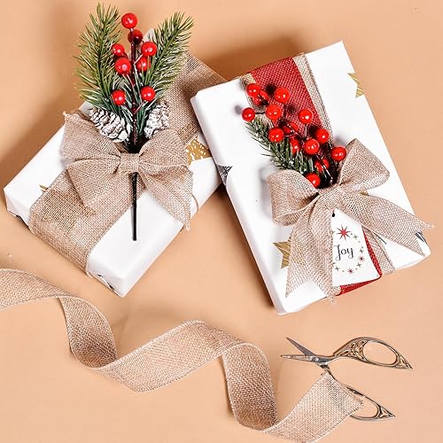 Miniatura 5 de YAMA Cinta de arpillera con alambre, natural, 1-12 pulgadas x 20 yardas, para manualidades, corona, fabricación de lazos, envoltura de regalos,