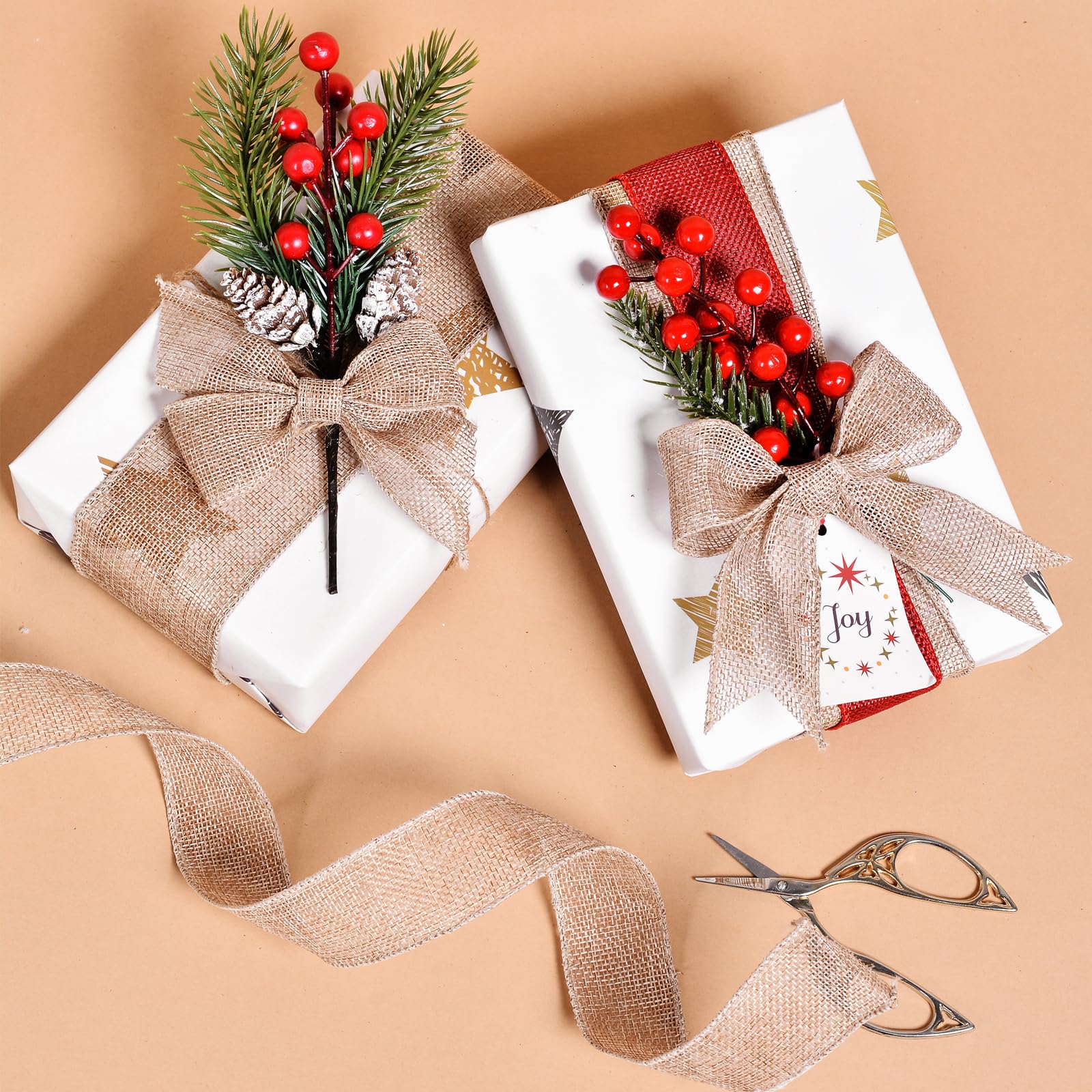 YAMA Juteband mit Draht, natürlich, 6,4 cm x 20 m, für Geschenkverpackungen, Bastelarbeiten, Kranz, Schleife, Weihnachten und Heimdekoration