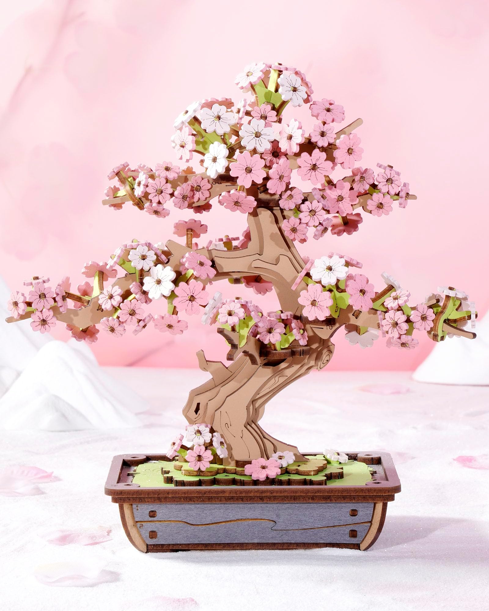 ROBOTIME 立体パズル 3d 木製 パズル 桜の盆栽 常緑松盆栽 組立 DIY クラフト 植物コレクション 建築モデル 和風インテリア 組み立て 工作キット 暇つぶし 初心者向け 中学生 大人向け 知育玩具 おもちゃ お祝い 誕生日 ギフト-TG415